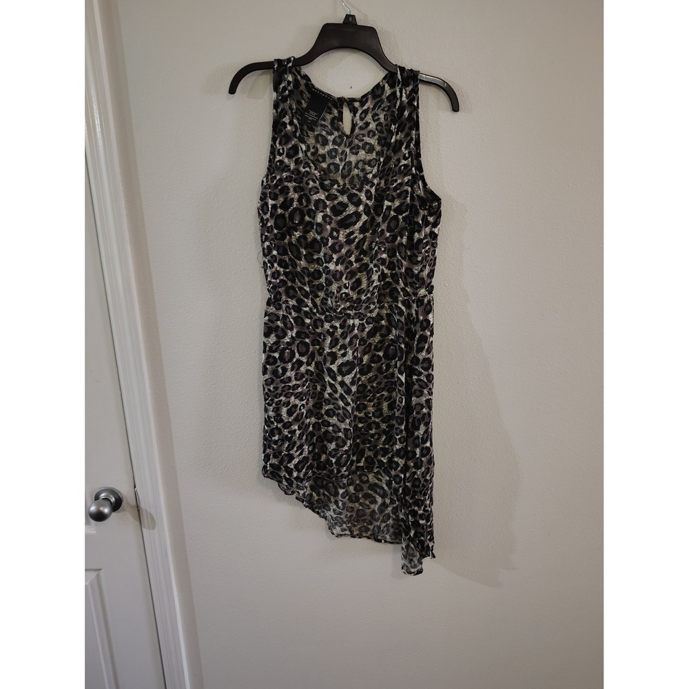 Metaphor Women Leopard Print Asymmetrical Sharkbite Hem Sleeveless Dress Large‎